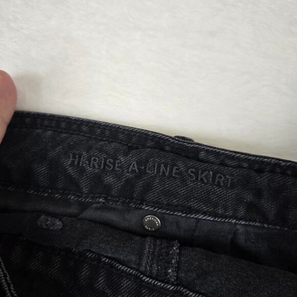 American Eagle High Rise A-Line Mini Skirt Black Denim Womens 20 0630 - Picture 7 of 7